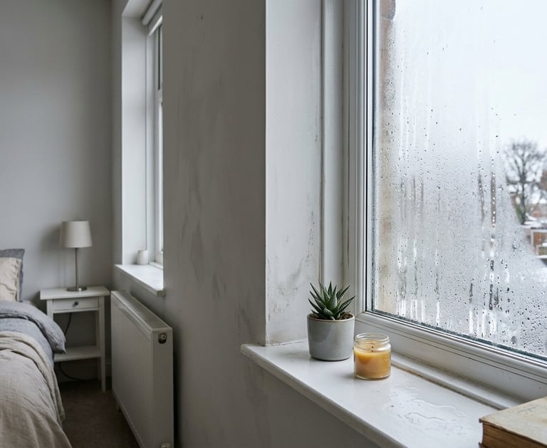 Condensación en ventana interior con humedad ambiental y cristales empañados