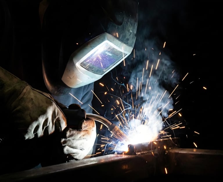 Proceso de soldadura manual en carpintería metálica durante fabricación a medida