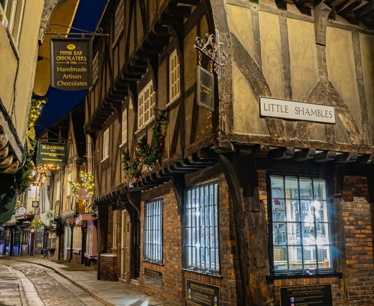 image of a very old street in york called tha shamblrs