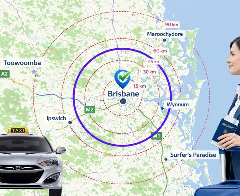 Woman assessing her travel options given location is beyond Greater Brisbane area