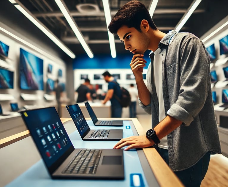 a man standing in front of a laptop computer