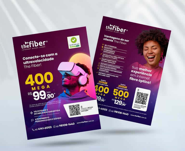 O mockup de um panfleto da empresa The Fiber