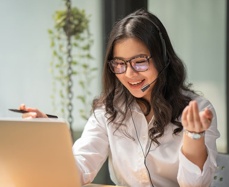 a woman in a headset with a headset and a headset