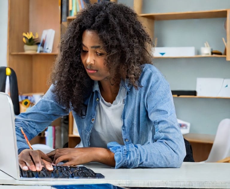Student engaged in online math tutoring using a computer to learn and solve math problems