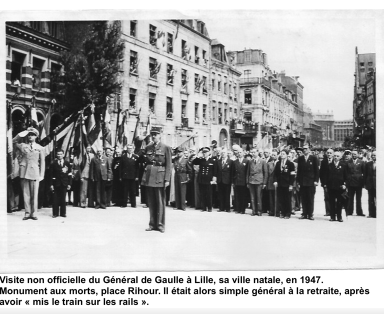 visite du general de gaulle à lille en 1947 monument aux morts place rihour