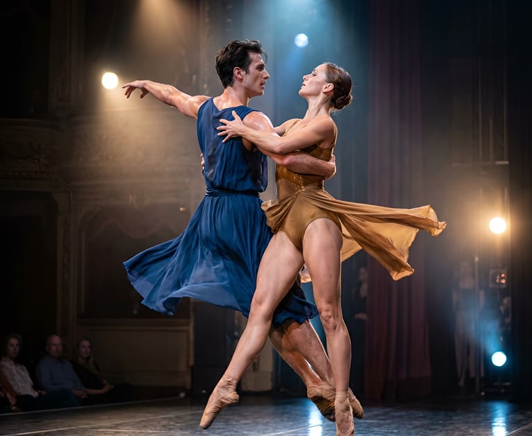 Ballet dancers creating the image of a double helix in their pose.