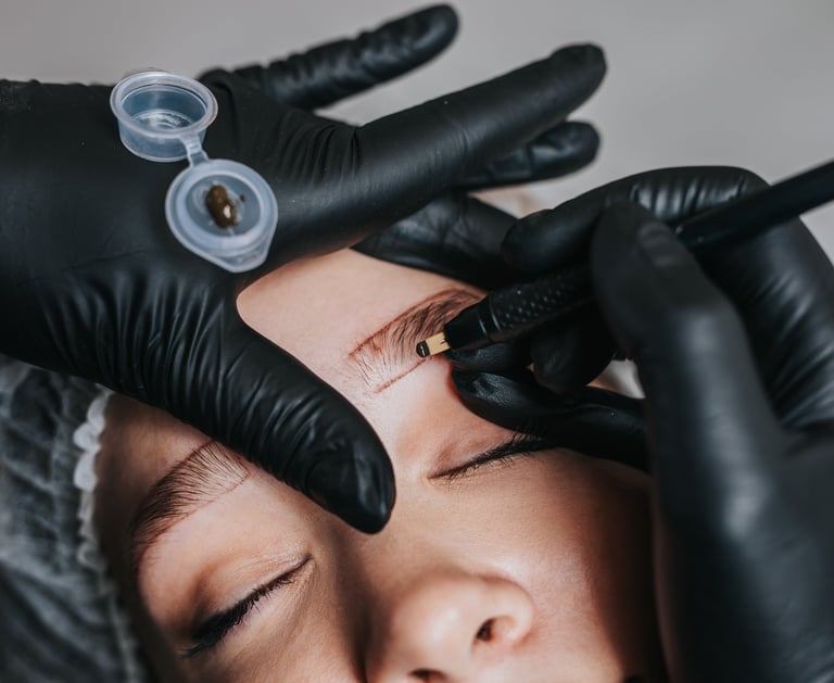 professional performing permanent eyebrow on client