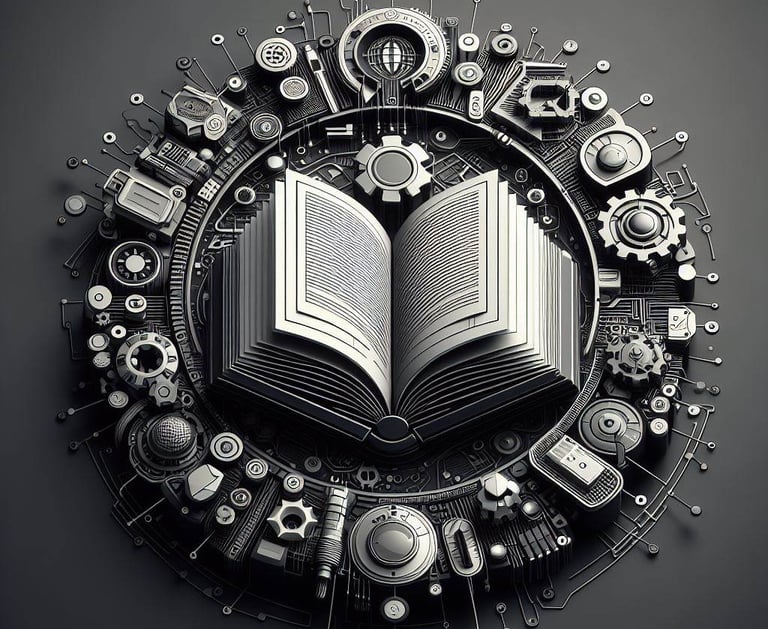 a book with a bookmark and gears on it