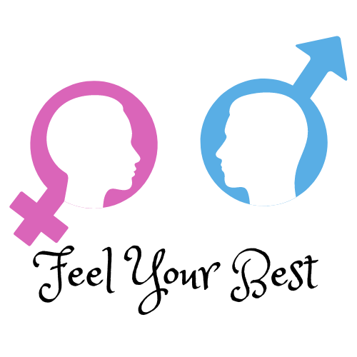 The gender symbols with a silhouette of a head inside. Words says Feel your best
