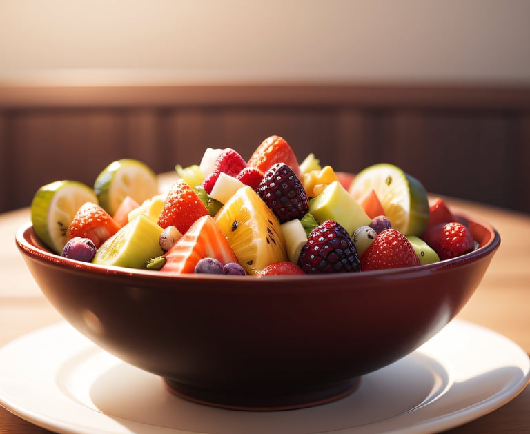 a bowl of fruit salad with fruit on a plate