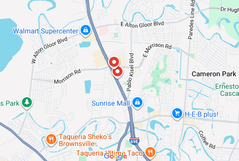 Map showing the Chatterbox Ads billboard location at 3810 N Expressway, Brownsville TX