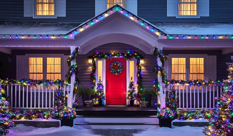 multi coloured christmas lights on house in toronto