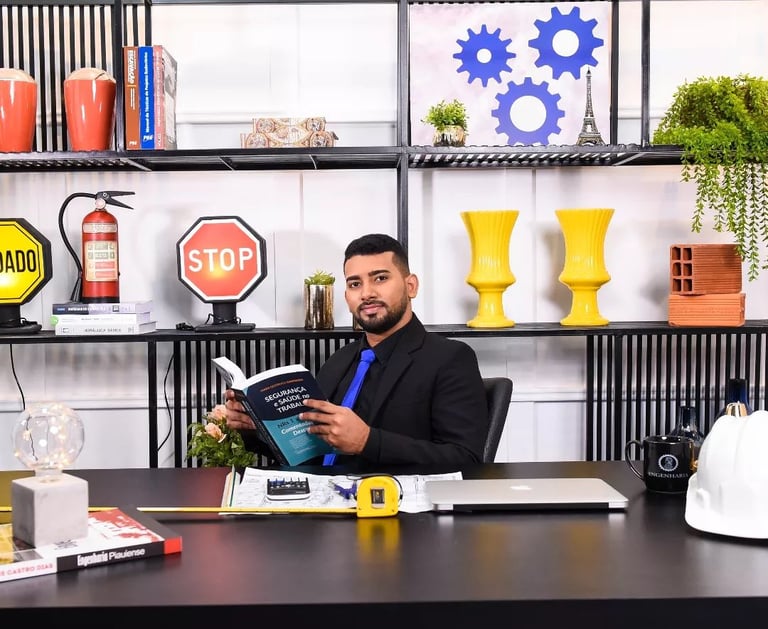 foto do Alison na mesa com livro na mão