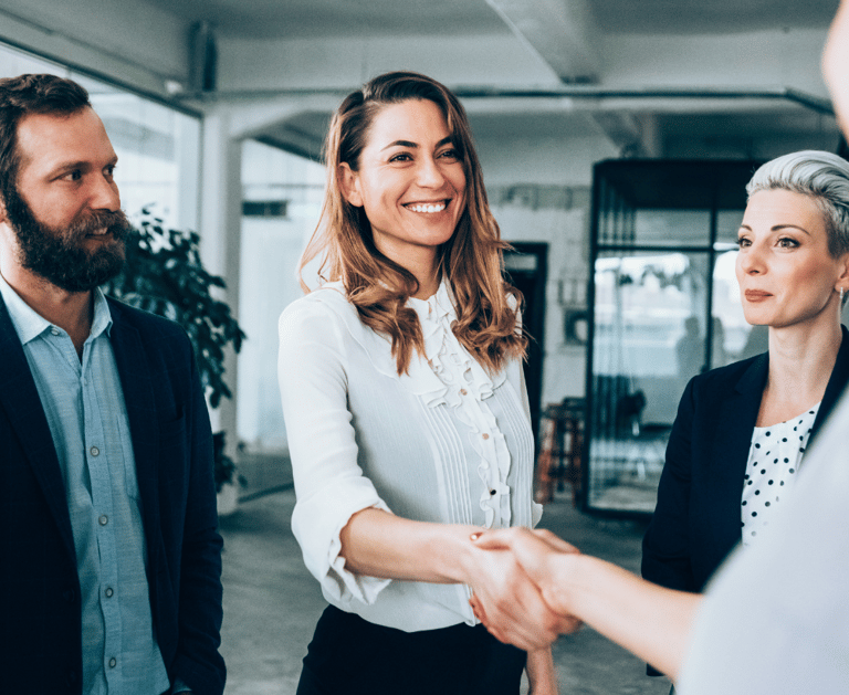 Impresa di Pulizie Pesaro, a woman in a white shirt and a man in a suit and tie
