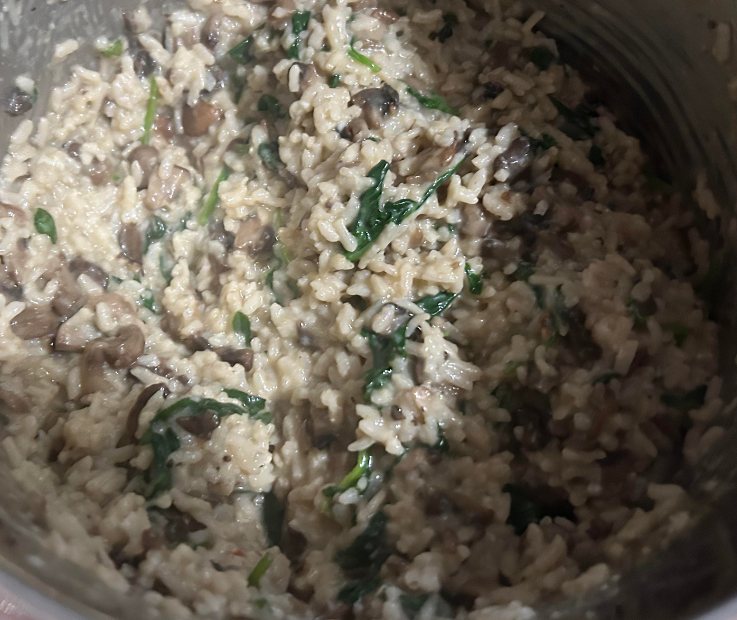 Bowl of Spinach, mushroom risotto