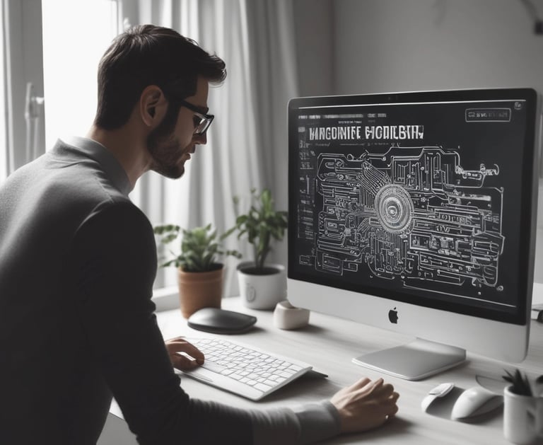 a man sitting at a desk with a computer monitor and a keyboard at Biznova