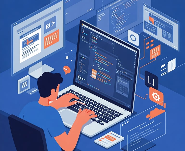 boy developing web laptop