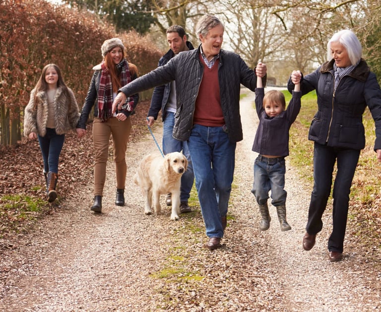 happy family on a walk