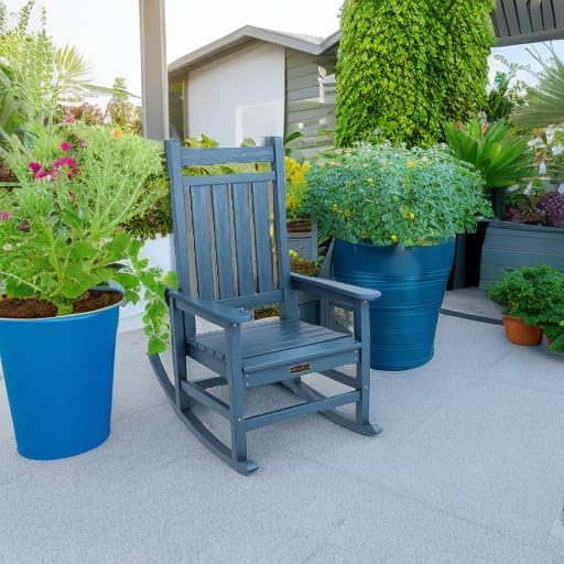 SERWALL oversized outdoor rocking chair for adults in grey, all-weather resistant porch rocker