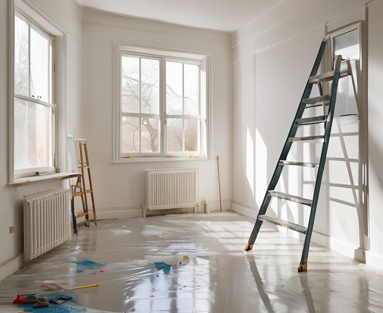 interior home renovation with ladder, tools and freshly painted walls in an Auckland property
