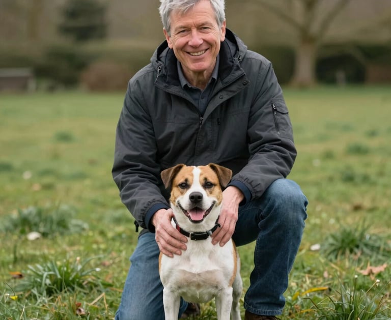 VerdPaw founder with a happy dog representing our mission for healthier pets and stronger UK communi