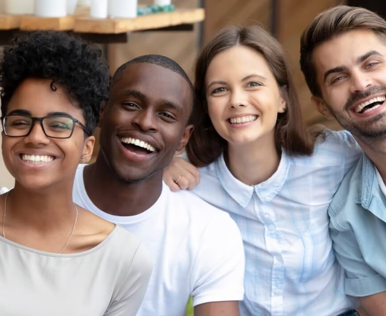 a group of people smiling