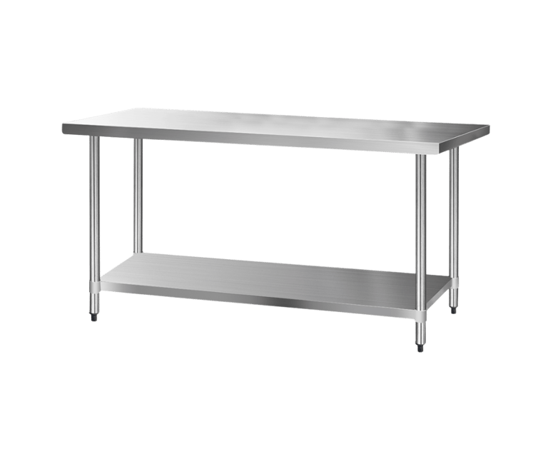 Large stainless steel prep table from our prosumer range with adjustable bullet feet and a solid storage shelf.
