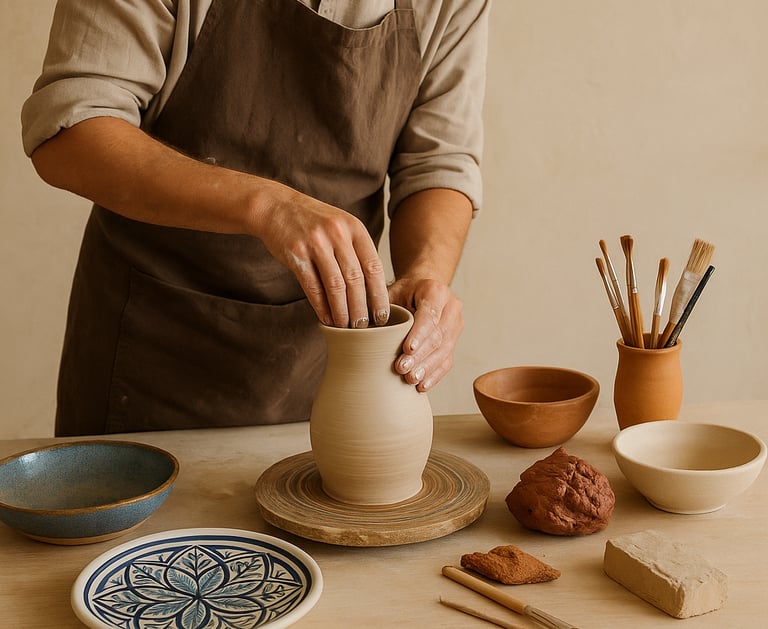 Artisant dela poterie marocaine en plein action pour fabriquer une pièce unique