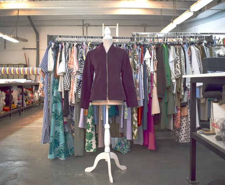 Maniquí con chaqueta granate