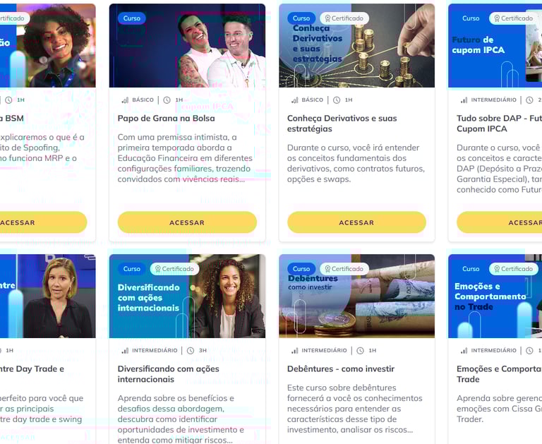 figura com imagens de alguns cursos para educação financeira que a B3 no seu site oferece grátis.