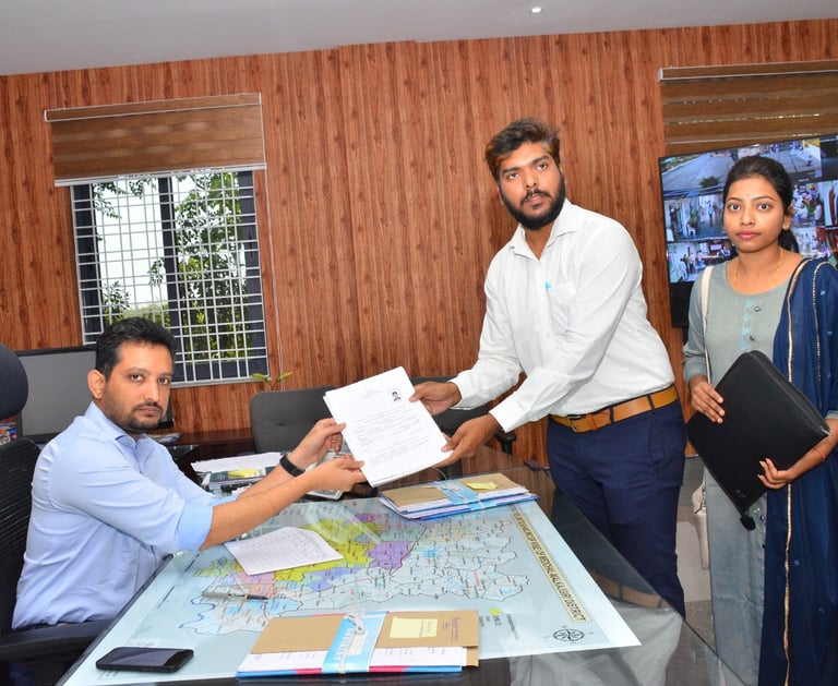 Peddapalli Sandeep submitting nomination to the Returning Officer, Malkajgiri constituency.