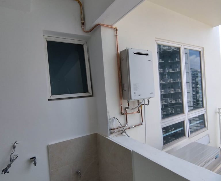 A gas water heater- showcasing the proper connections of gas pipes