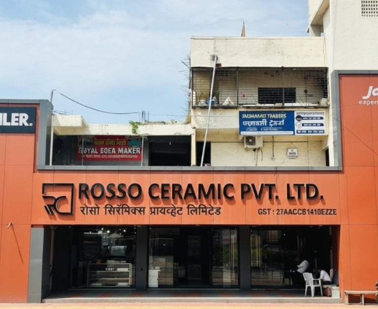a building with a sign that says rosso ceramic