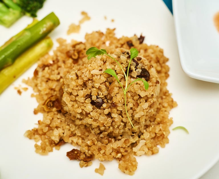 Quinoa Pilaf with Sun-Dried Tomato, Golden Berry, and Cilantro. Best Healthy Chef in Portland