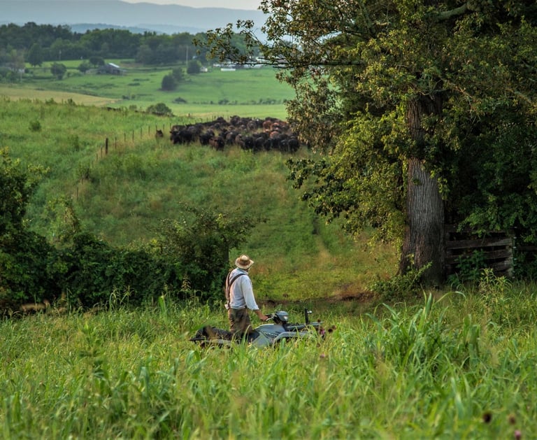 a rancher in a hat and a hat on Lick Skillet farm