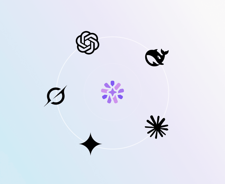 Minimalist AI model icons representing GPT-4, Gemini, Claude, and other advanced AI engines