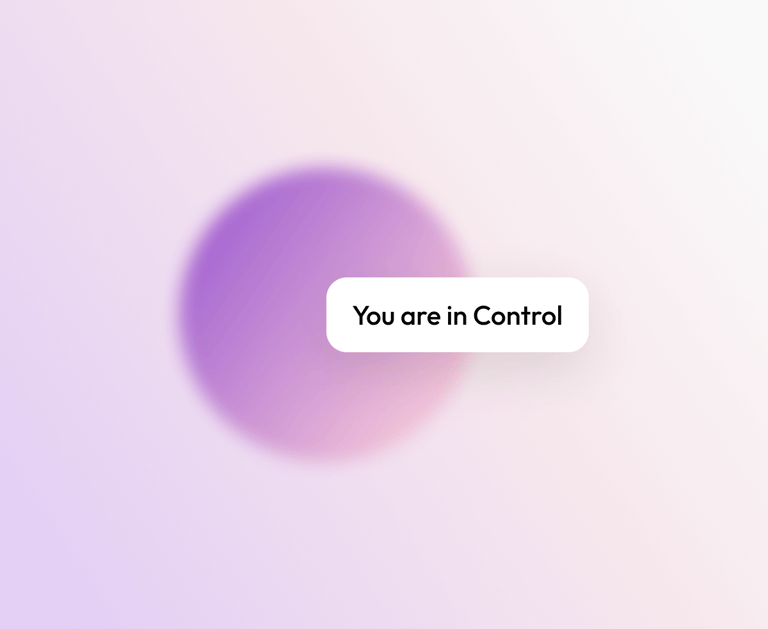 Privacy-focused visual with gradient background and text “You are in control”