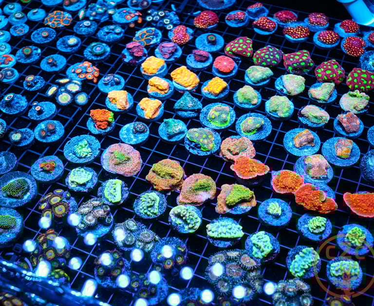 A large array of all different types and colors of corals.