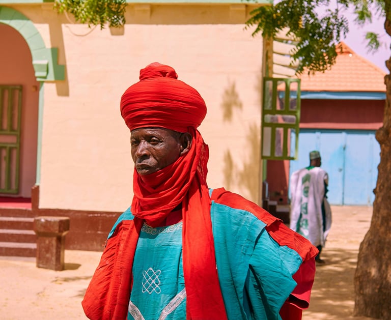 a man in a red and blue outfit