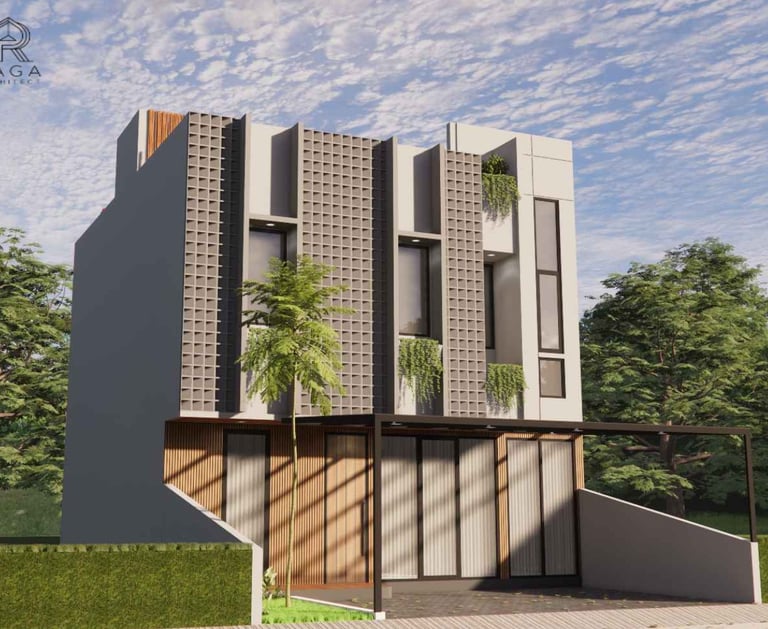 Desain fasad rumah industrial tropis dengan pencahayaan alami maksimal