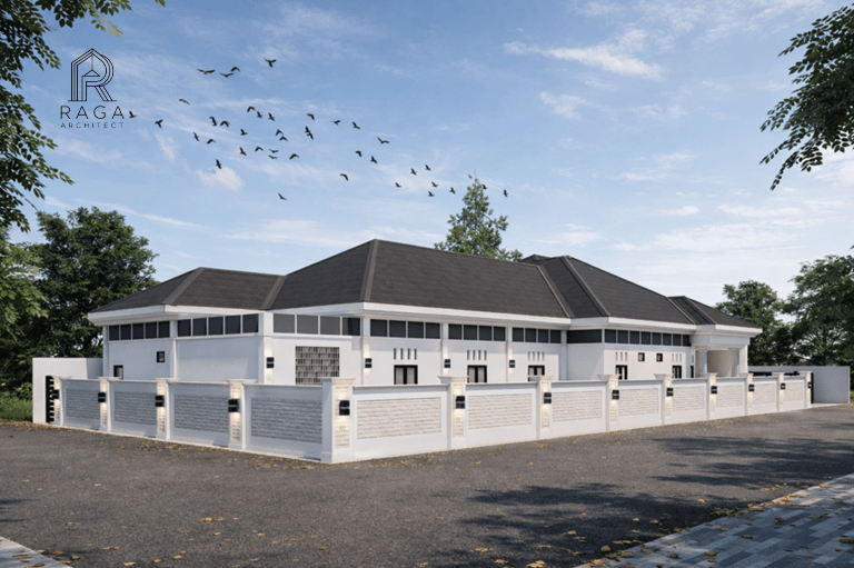 Hunian modern tropis karya Raga Architect untuk klien Mr. Rico di Lampung, menampilkan fasad batu al