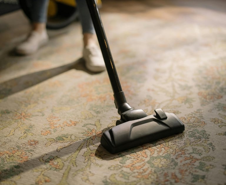 Nettoyage d’un tapis beige à l’aide d’un aspirateur haute performance."