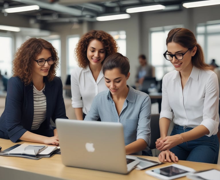Grupo de mujeres trabajando en tecnología