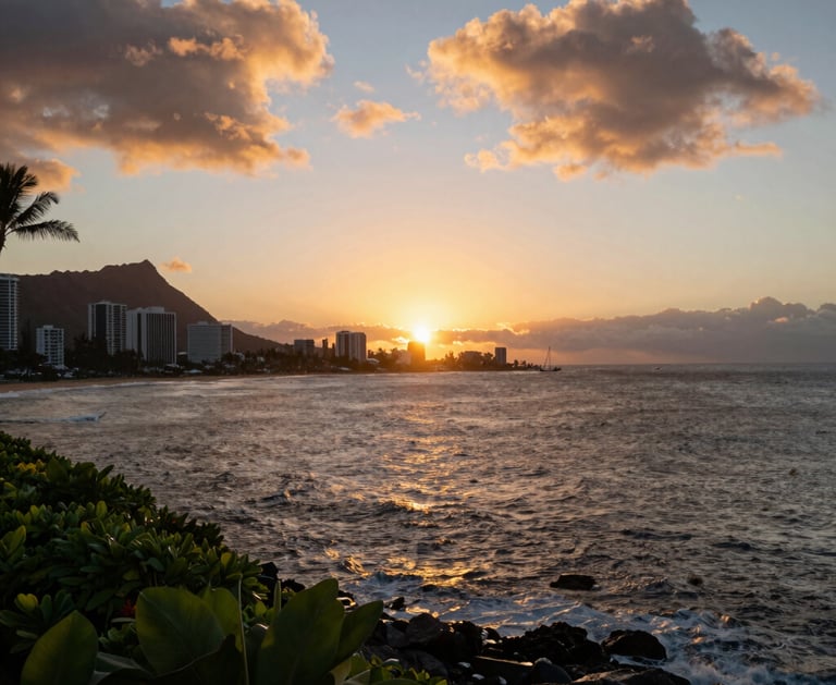 Sunset picture of Honolulu, Hawaii.