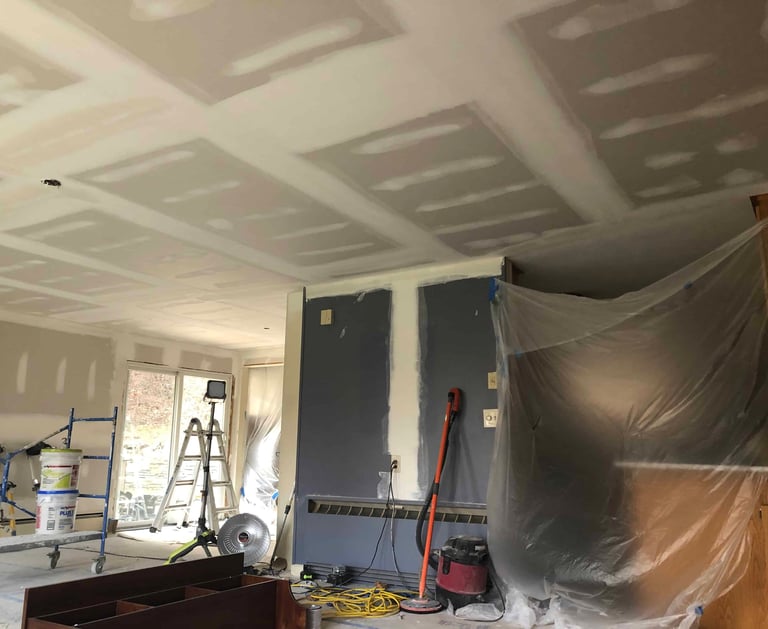 Drywall finishing a living room in westfield ma.                                                    