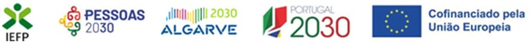 Logos for IEFP, Pessoas 2030, Algarve 2030, and Portugal 2030 co-financed by the European Union.