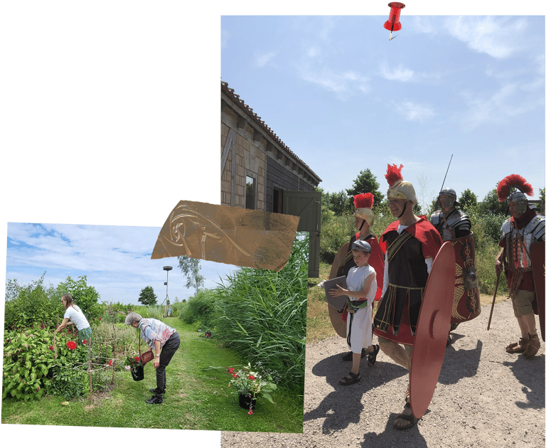 Foto's van Romeinen en tuinvrijwilligers bij © Hortus Populus