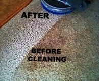 Dirty carpet being cleaned before and after photo.