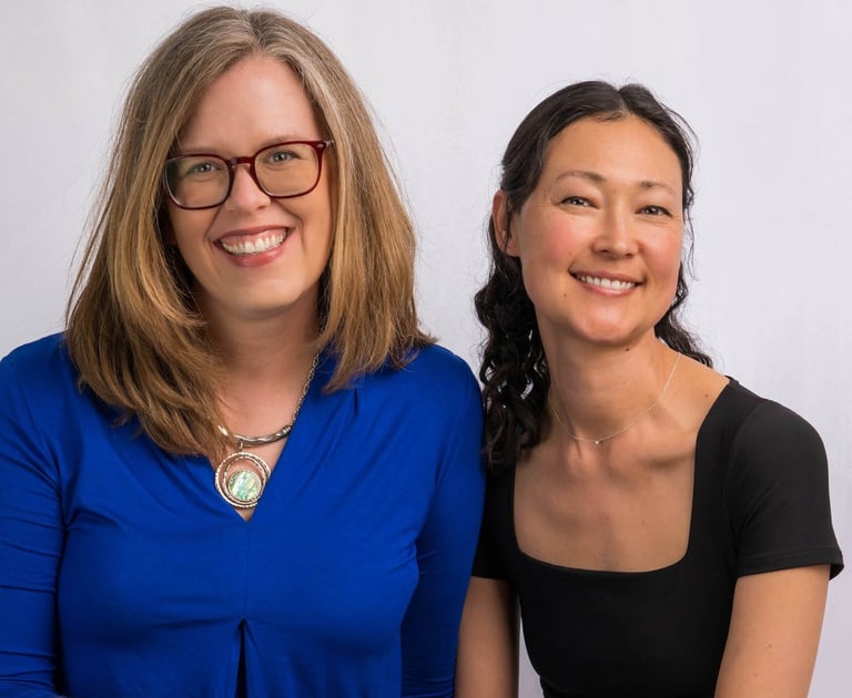 Head shot of two Canadian composers, Beth Hamilton and Jen Smith Lanthier smiling at the camera