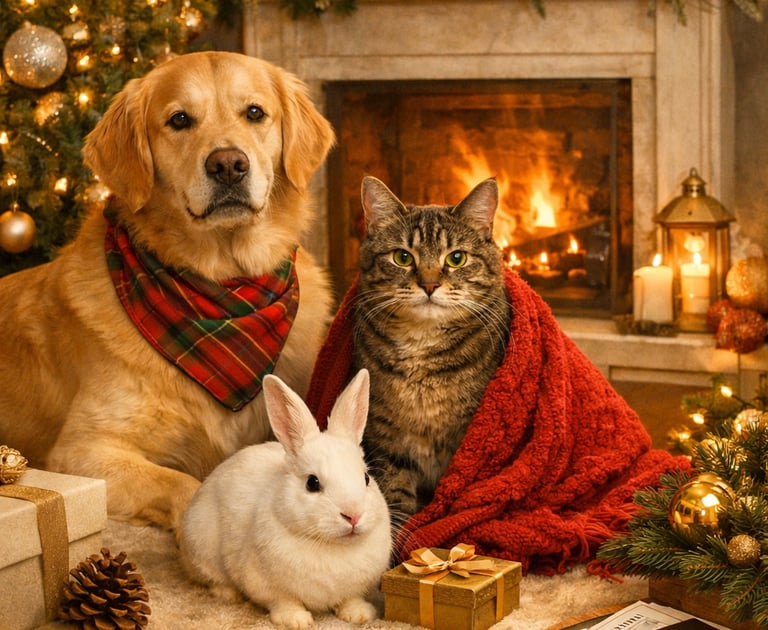 a dog and a cat sitting on a rug